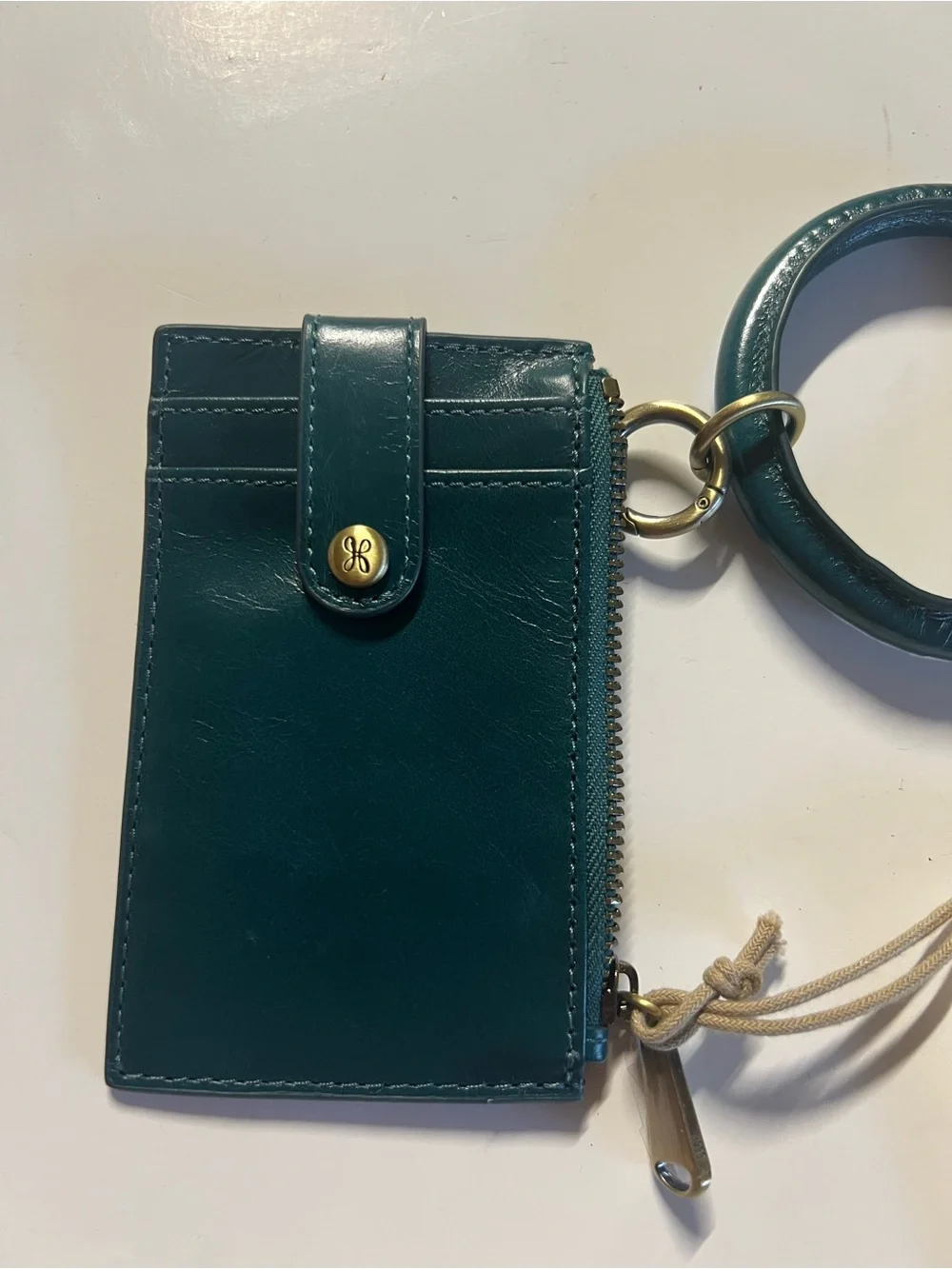 HOBO Teal Leather Wristlet Card Case with Bangle Ring